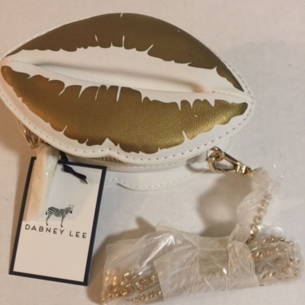 Dabney Lee Luscious Lips in Gold Clutch Purse NEW!